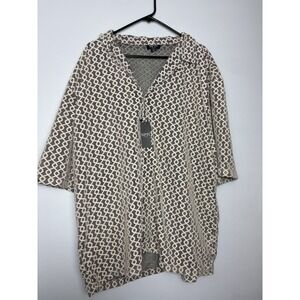 Boohoo Men's 4XL Sheer Beige Button Down Shirt Short Sleeve Vacation Cruise NWT